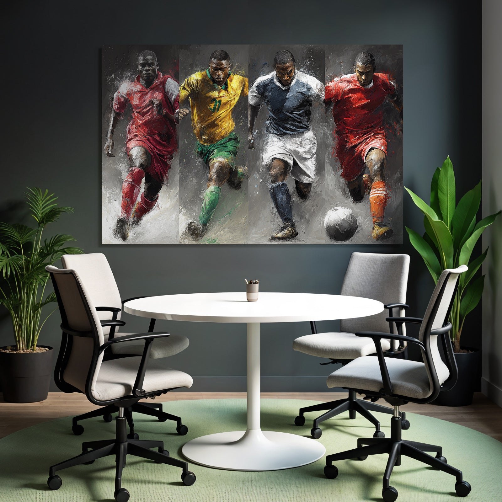 Dynamische Fussballspieler Im Sportlichen Lauf Abstract Hintergrund