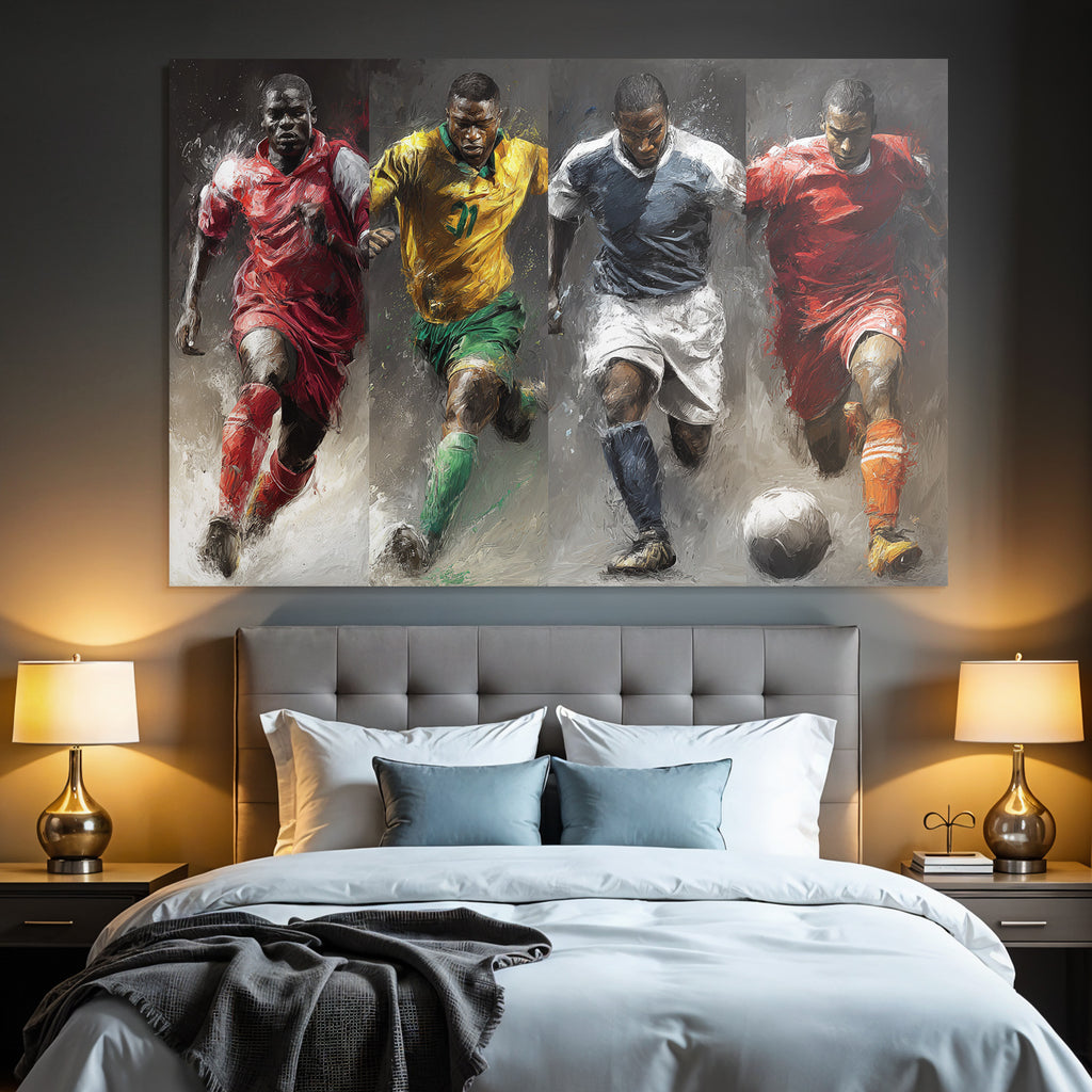 Dynamische Fussballspieler Im Sportlichen Lauf Abstract Hintergrund