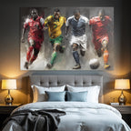 Dynamische Fussballspieler Im Sportlichen Lauf Abstract Hintergrund