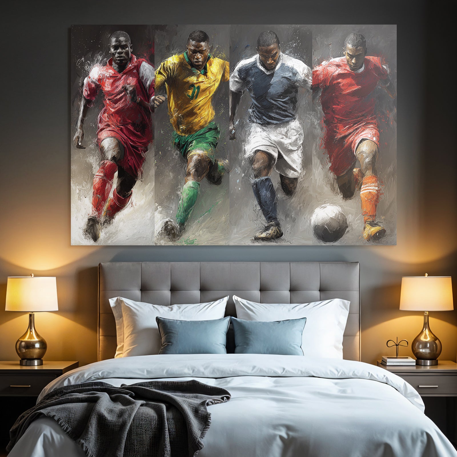 Dynamische Fussballspieler Im Sportlichen Lauf Abstract Hintergrund