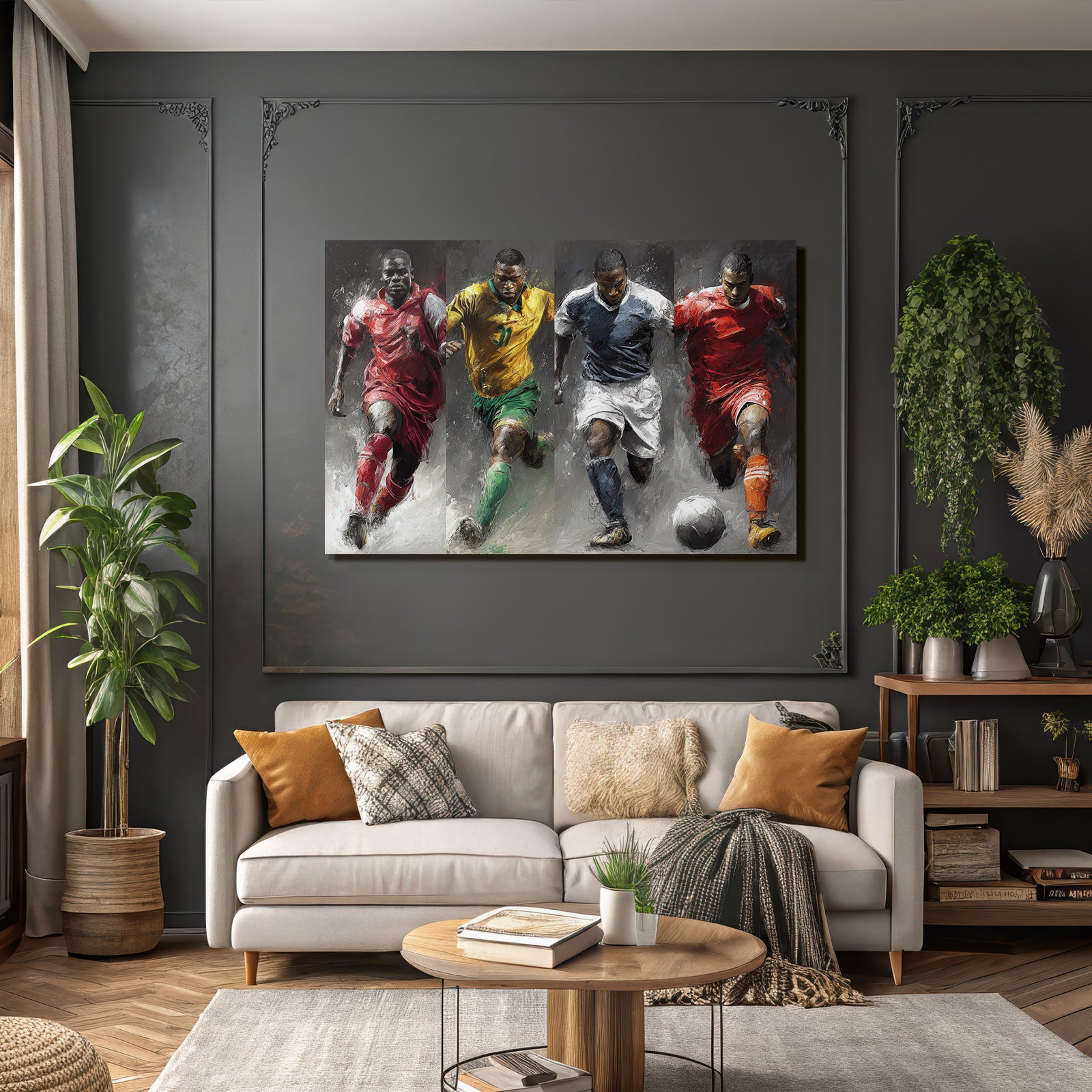Dynamische Fussballspieler Im Sportlichen Lauf Abstract Hintergrund