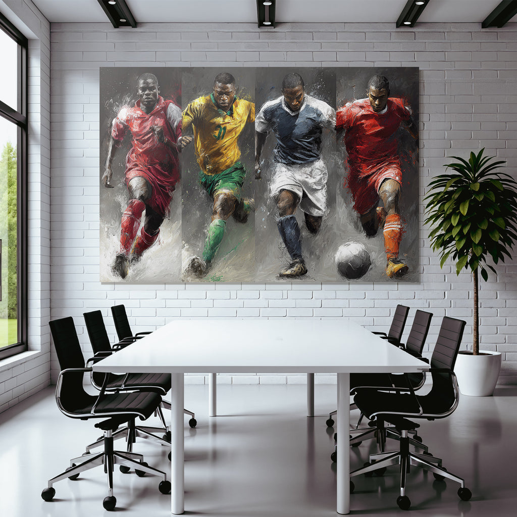 Dynamische Fussballspieler Im Sportlichen Lauf Abstract Hintergrund