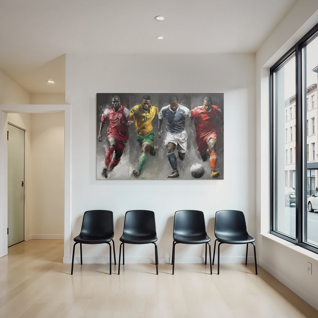 Dynamische Fussballspieler Im Sportlichen Lauf Abstract Hintergrund