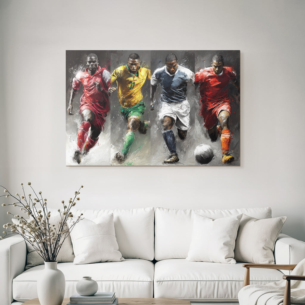 Dynamische Fussballspieler Im Sportlichen Lauf Abstract Hintergrund