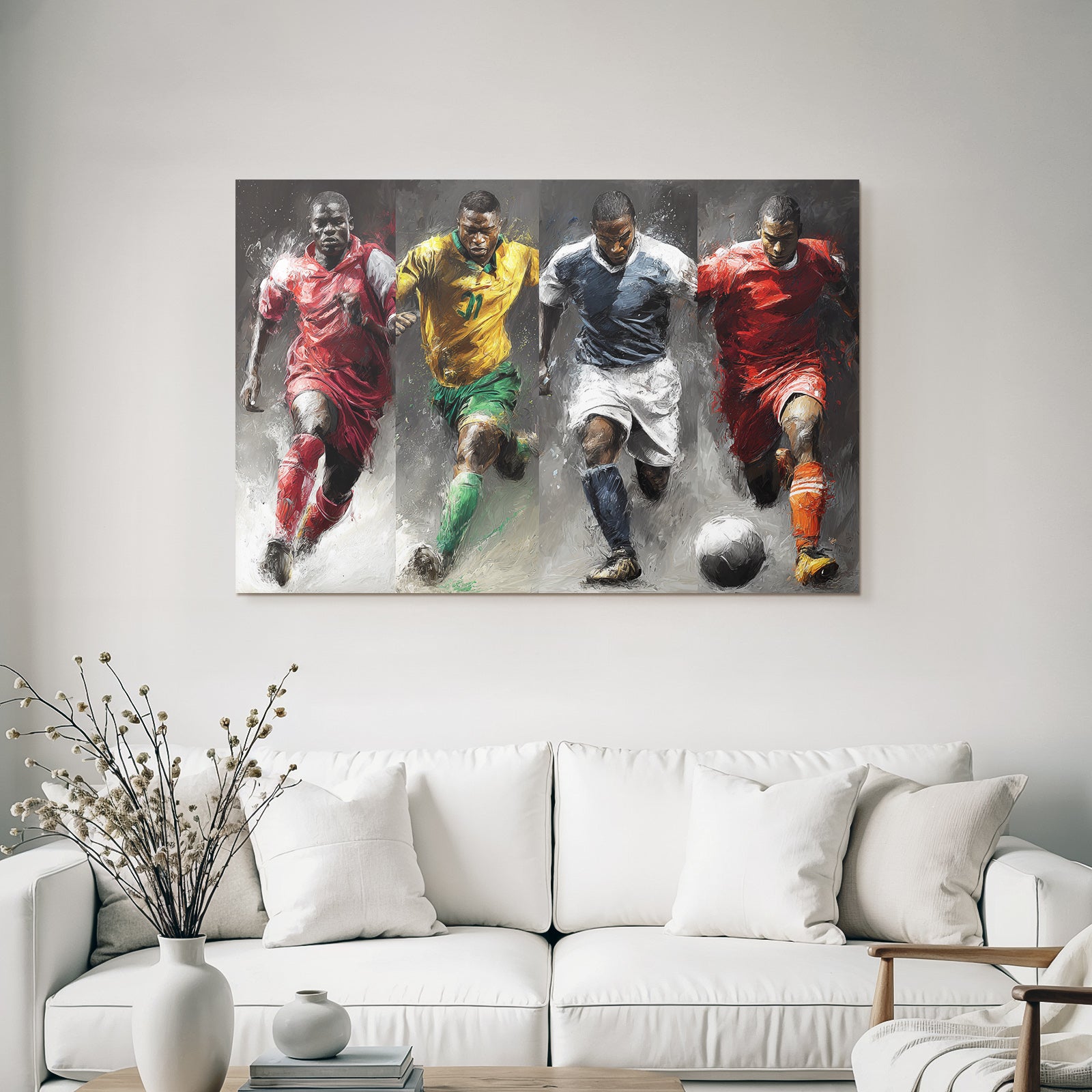 Dynamische Fussballspieler Im Sportlichen Lauf Abstract Hintergrund