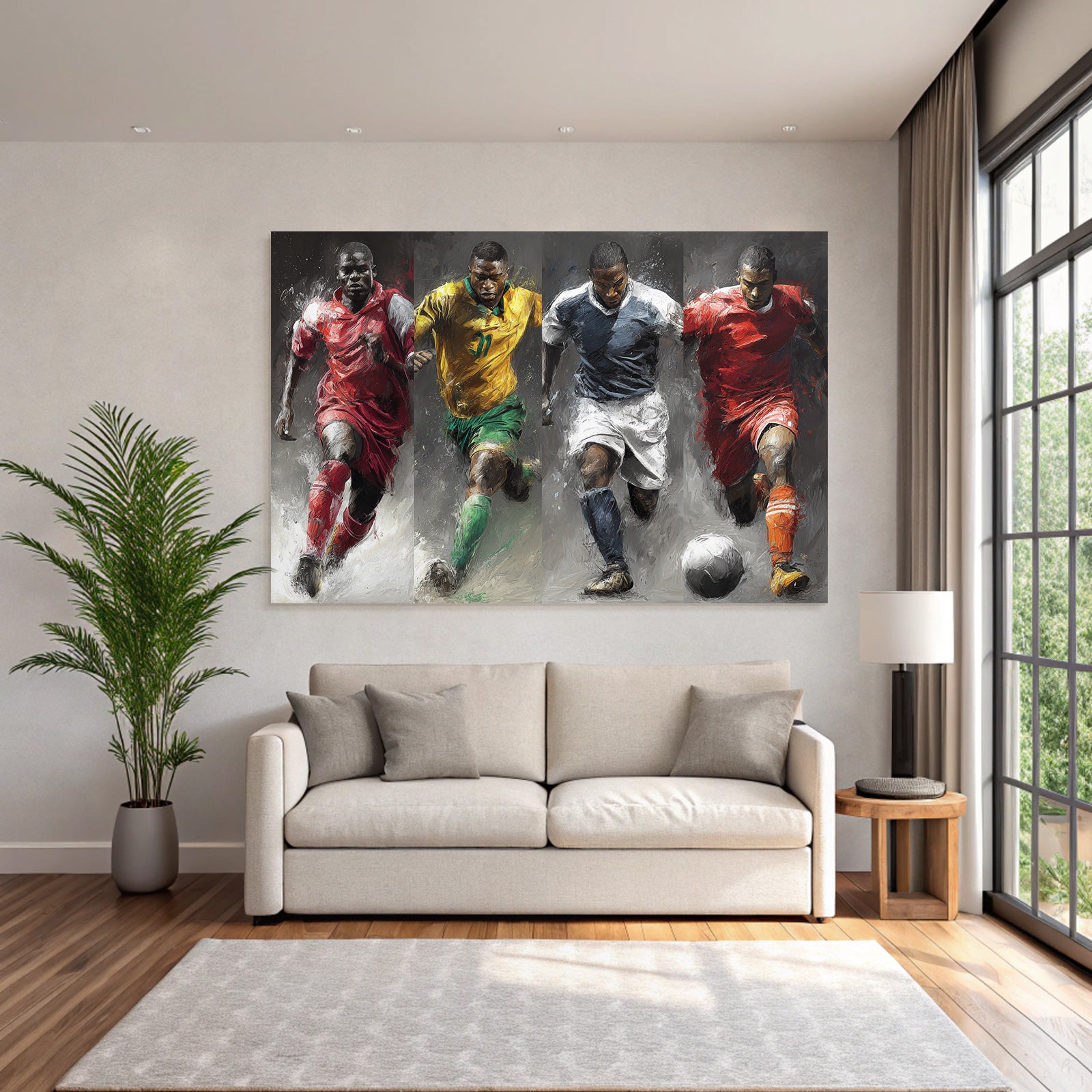 Dynamische Fussballspieler Im Sportlichen Lauf Abstract Hintergrund
