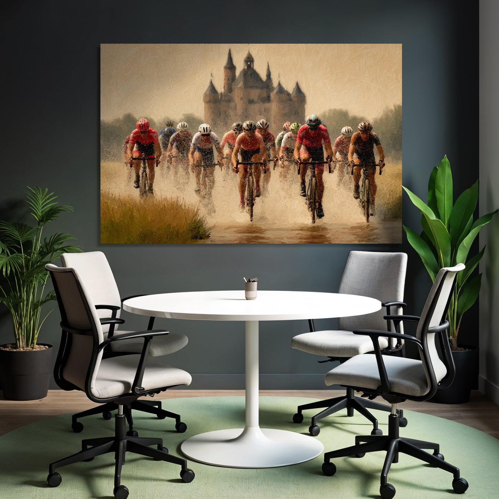 Fahrradrennen Durch Matsch Mit Burg Im Hintergrund