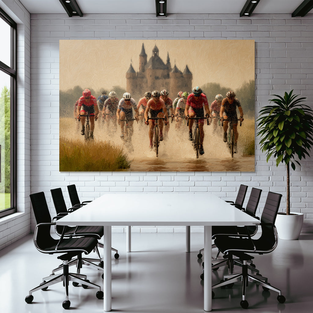 Fahrradrennen Durch Matsch Mit Burg Im Hintergrund