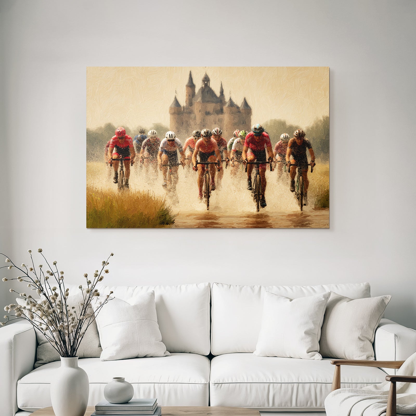 Fahrradrennen Durch Matsch Mit Burg Im Hintergrund