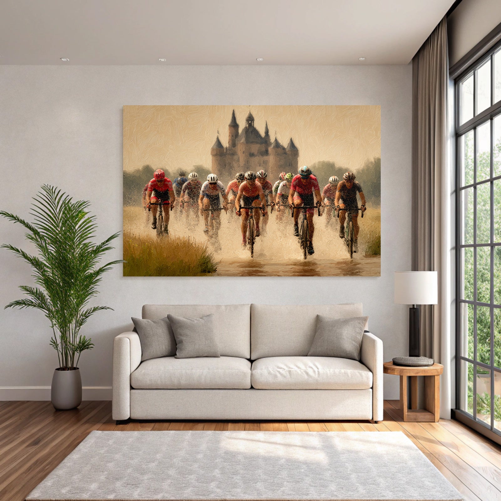 Fahrradrennen Durch Matsch Mit Burg Im Hintergrund