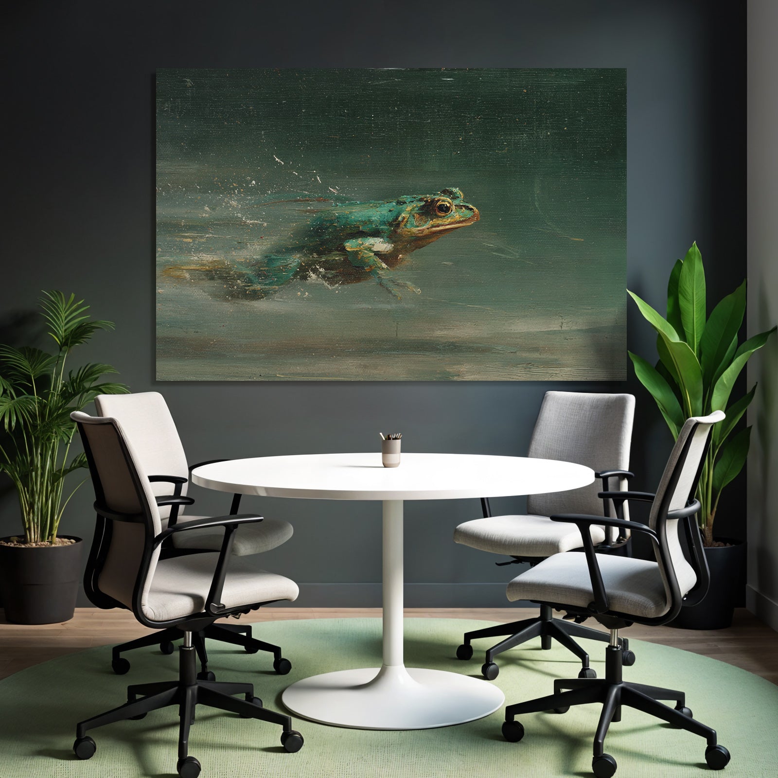 Frog Schwimmt Im Wasser Mit Spritzern Kunstvolle Darstellung