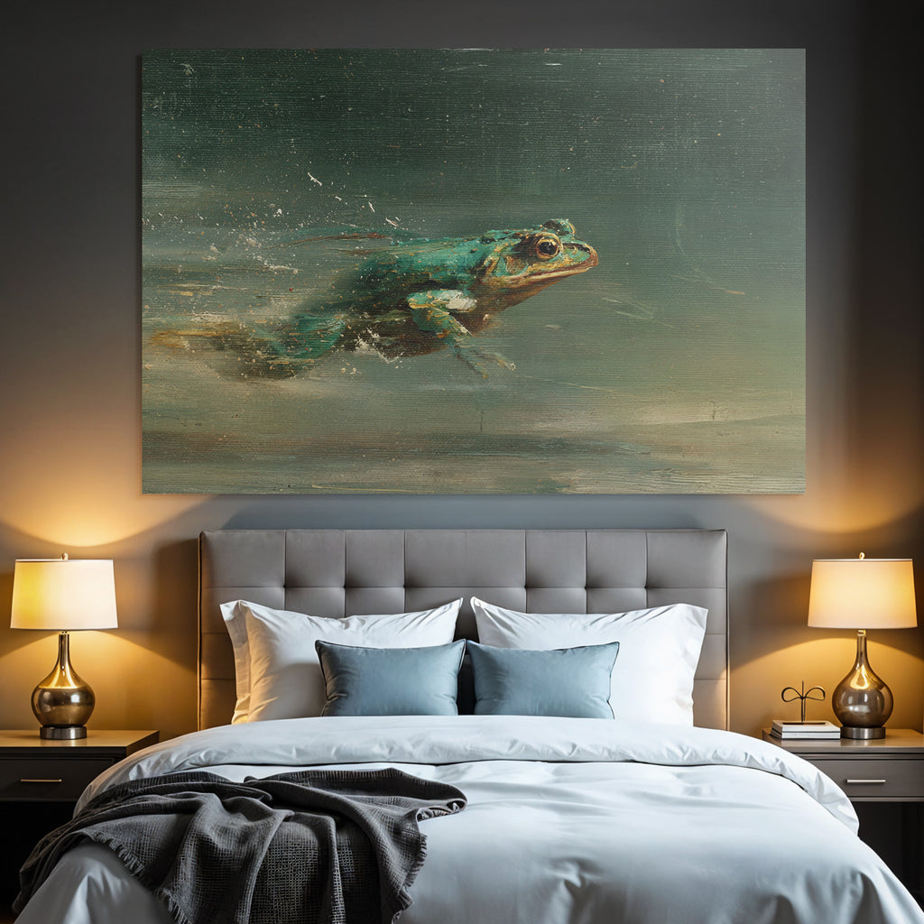 Frog Schwimmt Im Wasser Mit Spritzern Kunstvolle Darstellung