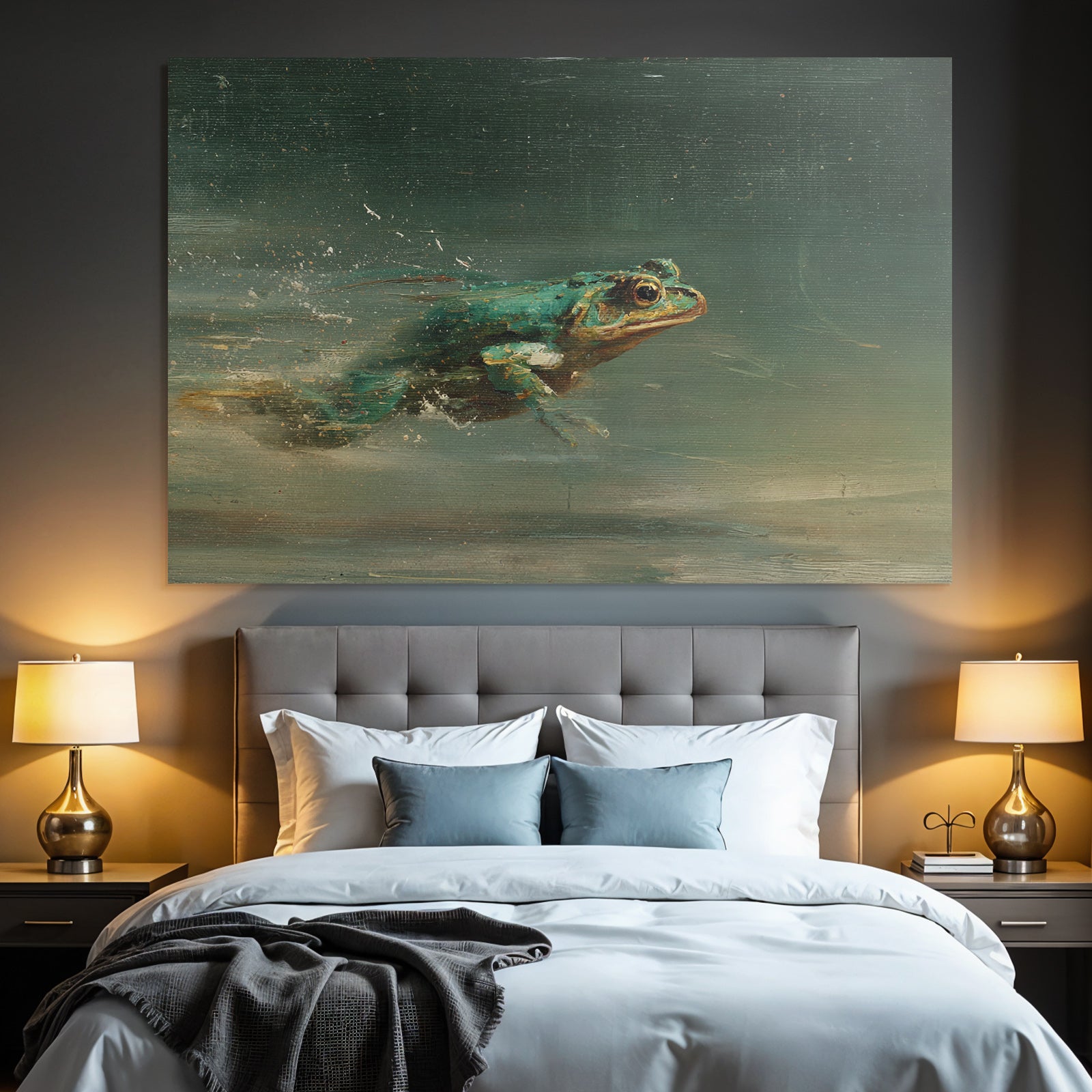 Frog Schwimmt Im Wasser Mit Spritzern Kunstvolle Darstellung
