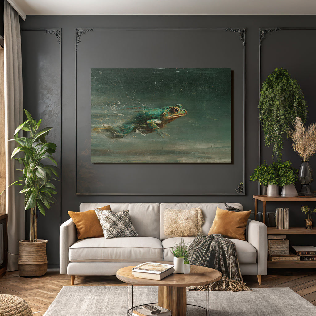 Frog Schwimmt Im Wasser Mit Spritzern Kunstvolle Darstellung