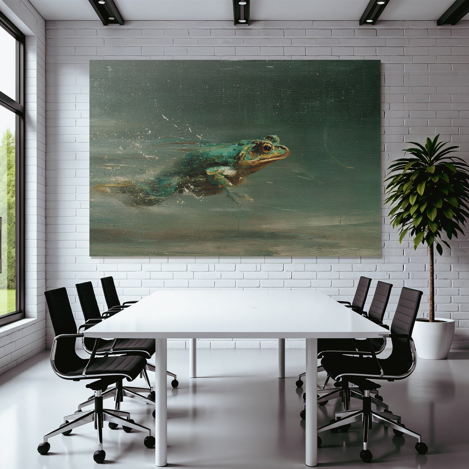 Frog Schwimmt Im Wasser Mit Spritzern Kunstvolle Darstellung
