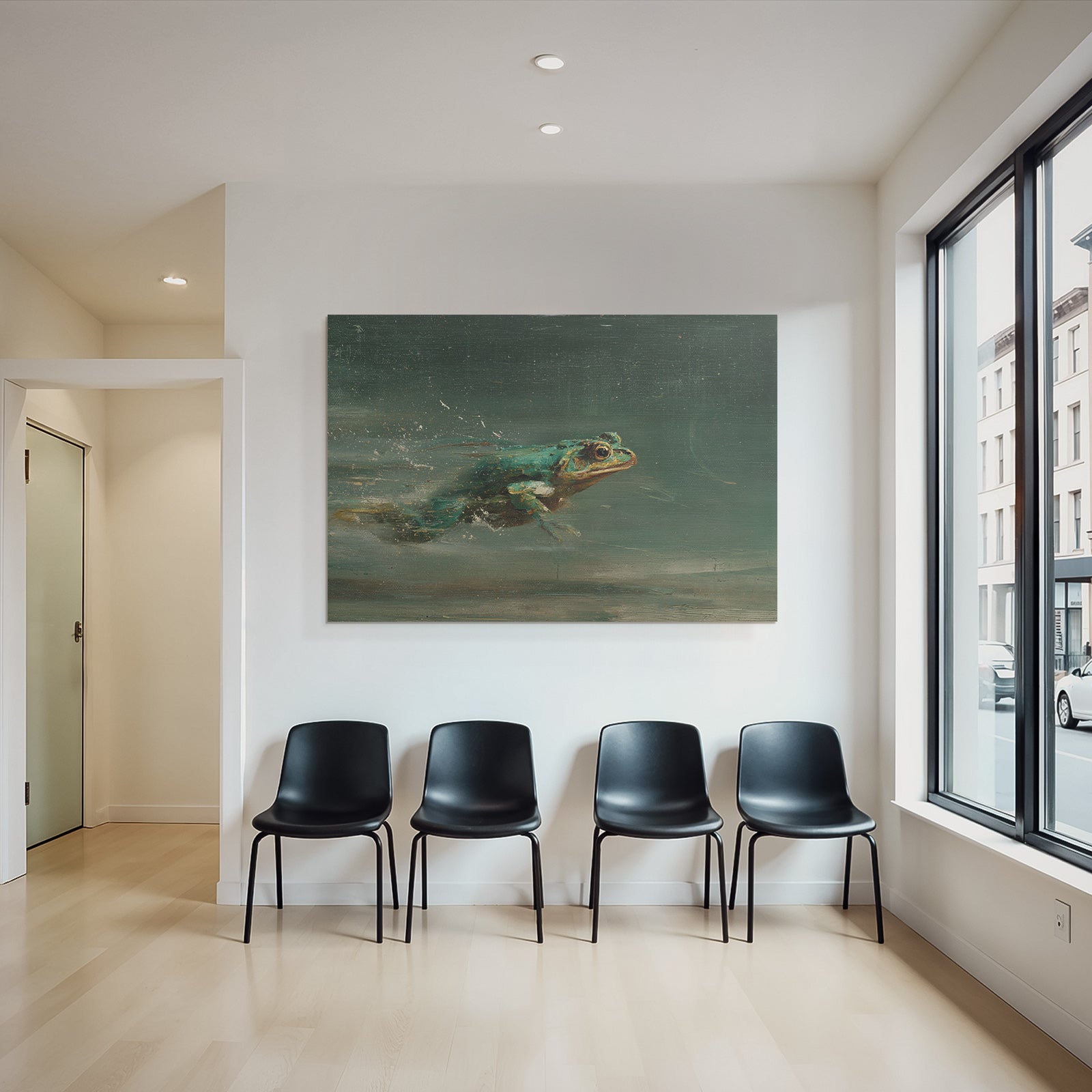 Frog Schwimmt Im Wasser Mit Spritzern Kunstvolle Darstellung