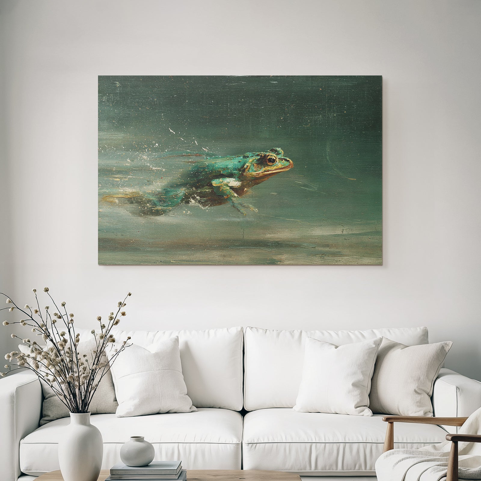 Frog Schwimmt Im Wasser Mit Spritzern Kunstvolle Darstellung