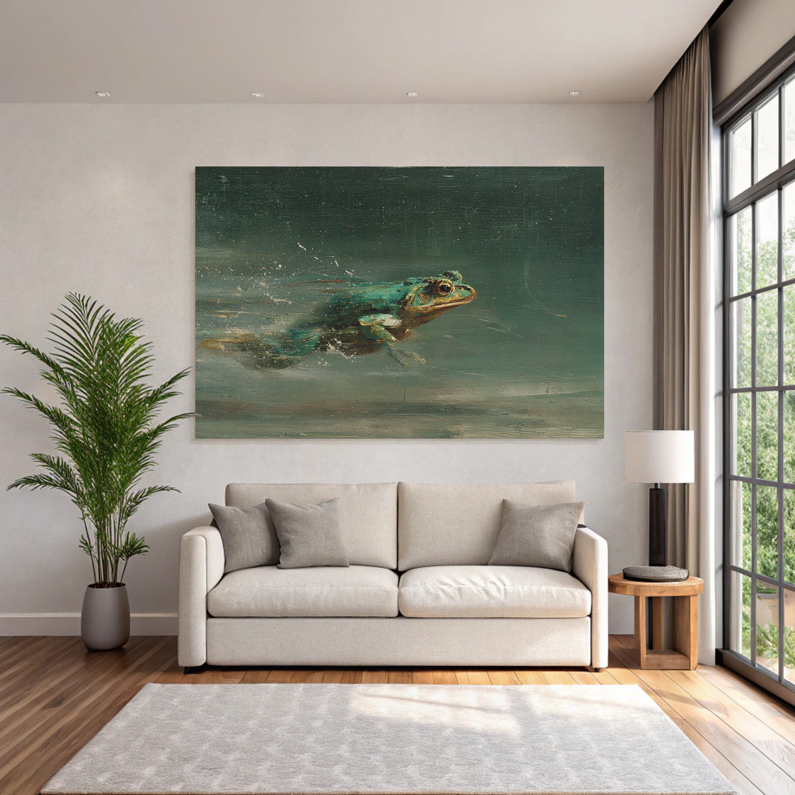 Frog Schwimmt Im Wasser Mit Spritzern Kunstvolle Darstellung