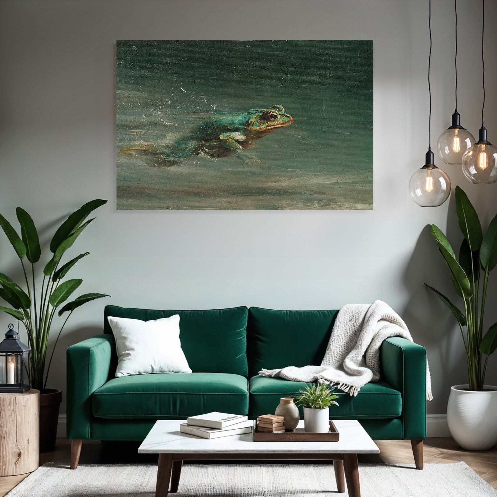 Frog Schwimmt Im Wasser Mit Spritzern Kunstvolle Darstellung