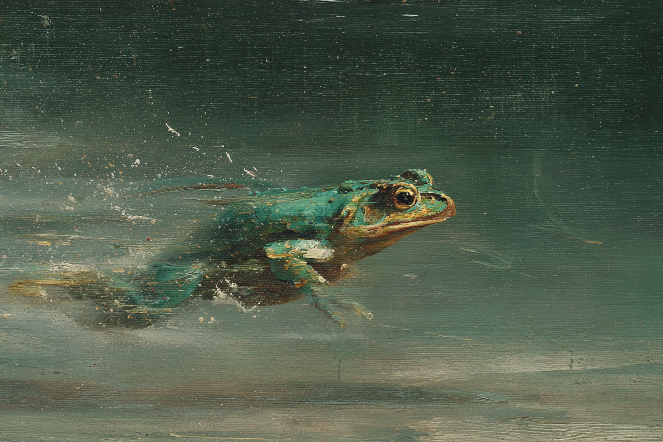 Frog Schwimmt Im Wasser Mit Spritzern Kunstvolle Darstellung | Sport und Bewegung | Themen und Hobbys
