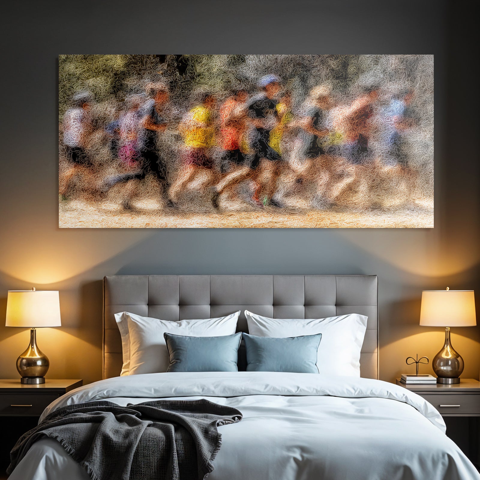 Gruppe Von Menschen Laeuft Joggt Race Event Kunststil