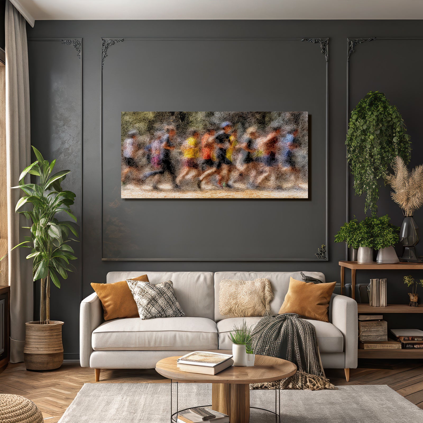 Gruppe Von Menschen Laeuft Joggt Race Event Kunststil