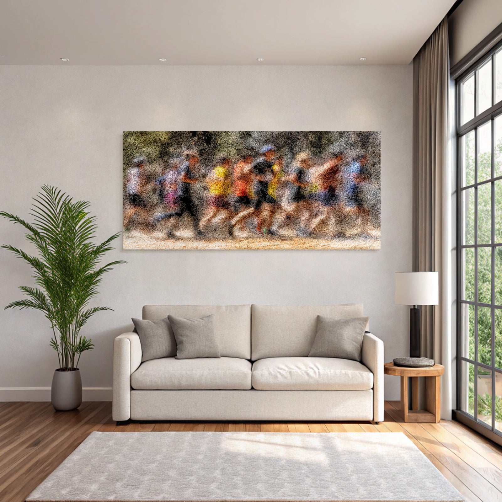 Gruppe Von Menschen Laeuft Joggt Race Event Kunststil