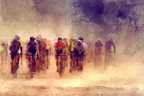 Gruppe Von Radfahren Durch Dustanfer Mistige Umgebung Impressionistisch Stil | Sport und Bewegung | Themen und Hobbys