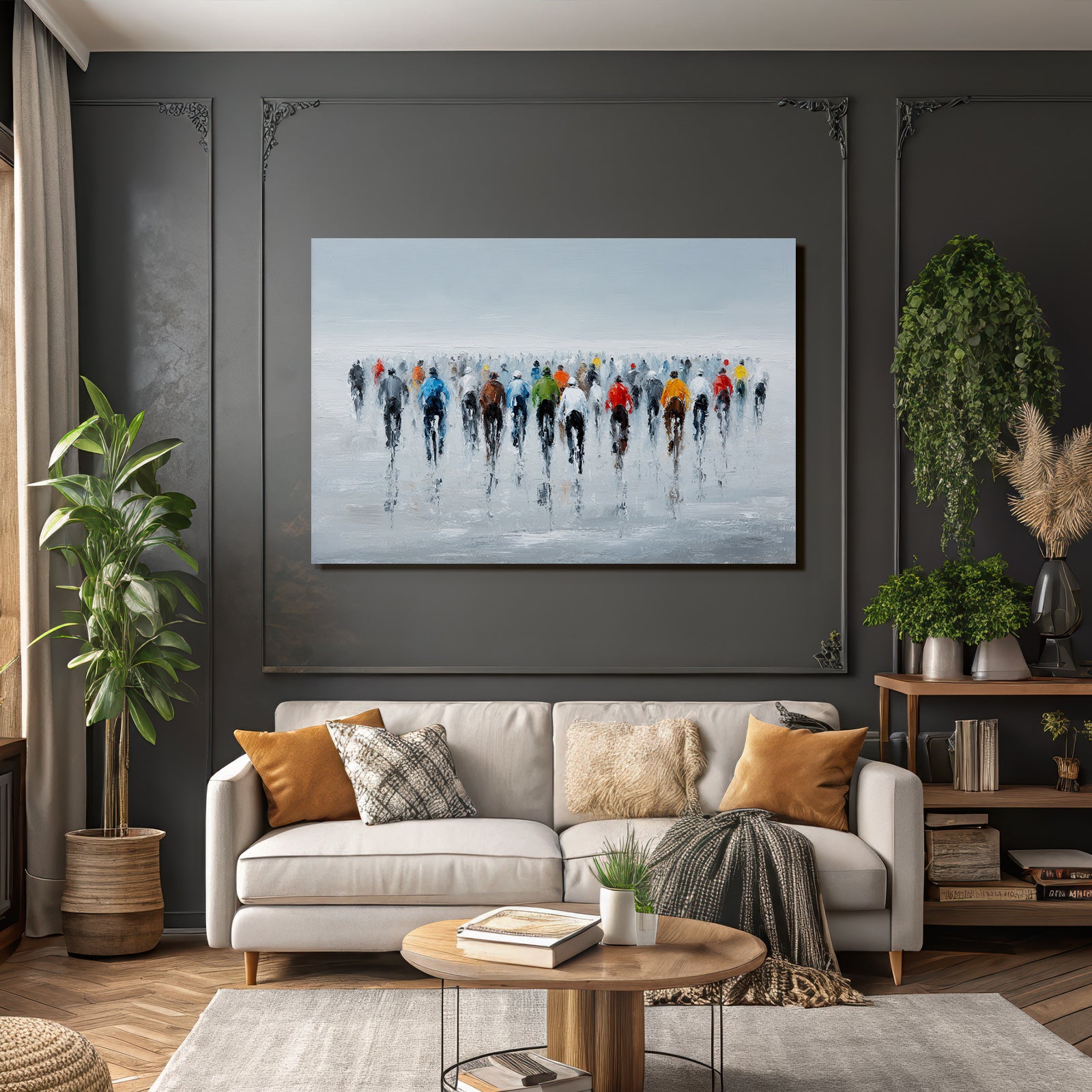 Gruppe Von Radsportlern Impressionistisches Stil Hazy Hintergrund