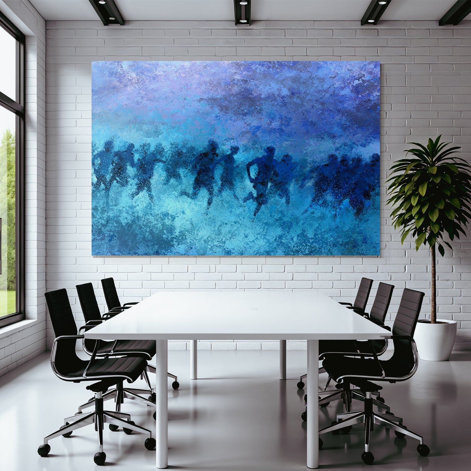 Laeufer In Bewegung Blau Purple Impressionistisch