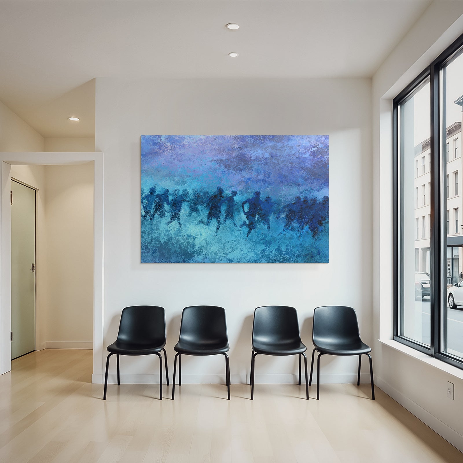Laeufer In Bewegung Blau Purple Impressionistisch