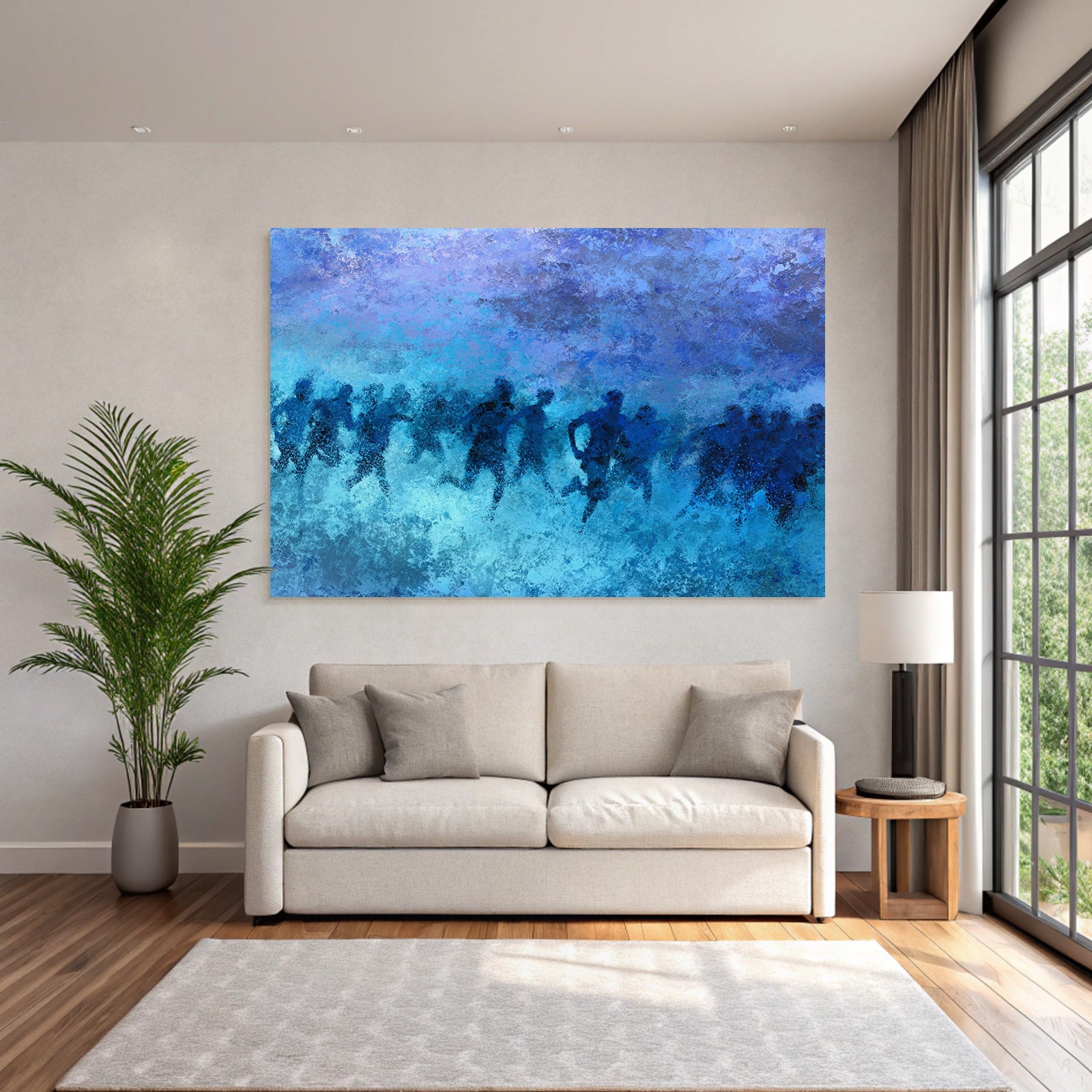 Laeufer In Bewegung Blau Purple Impressionistisch
