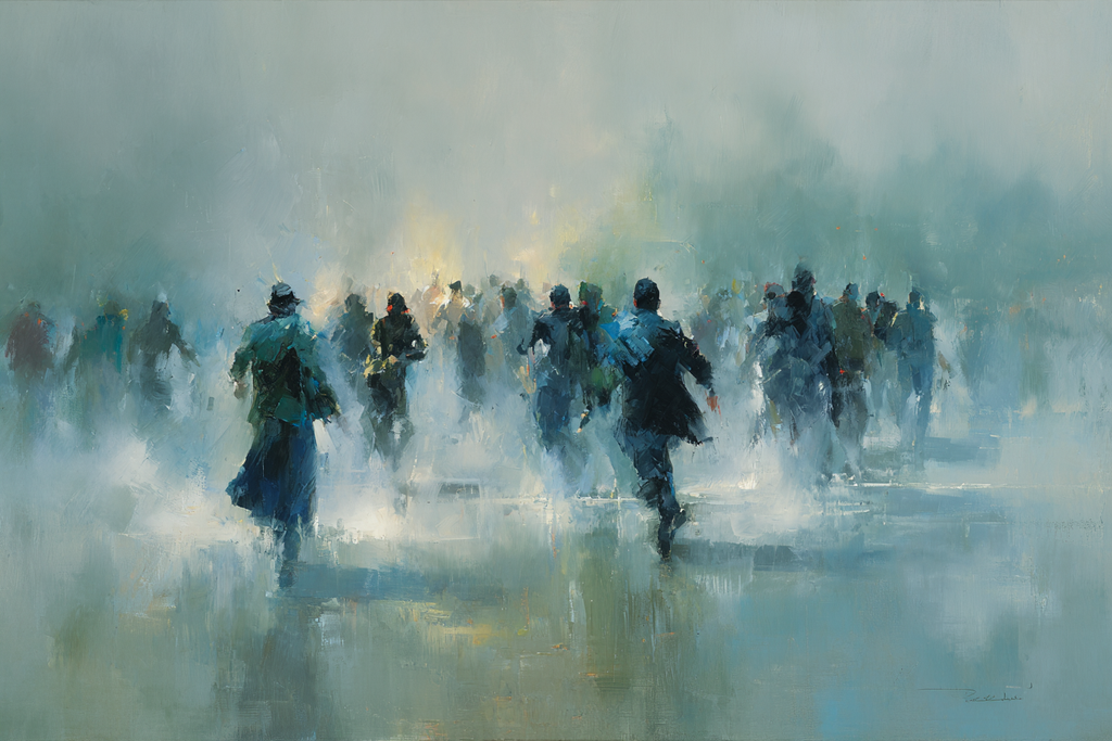 Laufende Figuren Im Nebel Impressionistische Malerei | Sport und Bewegung | Themen und Hobbys