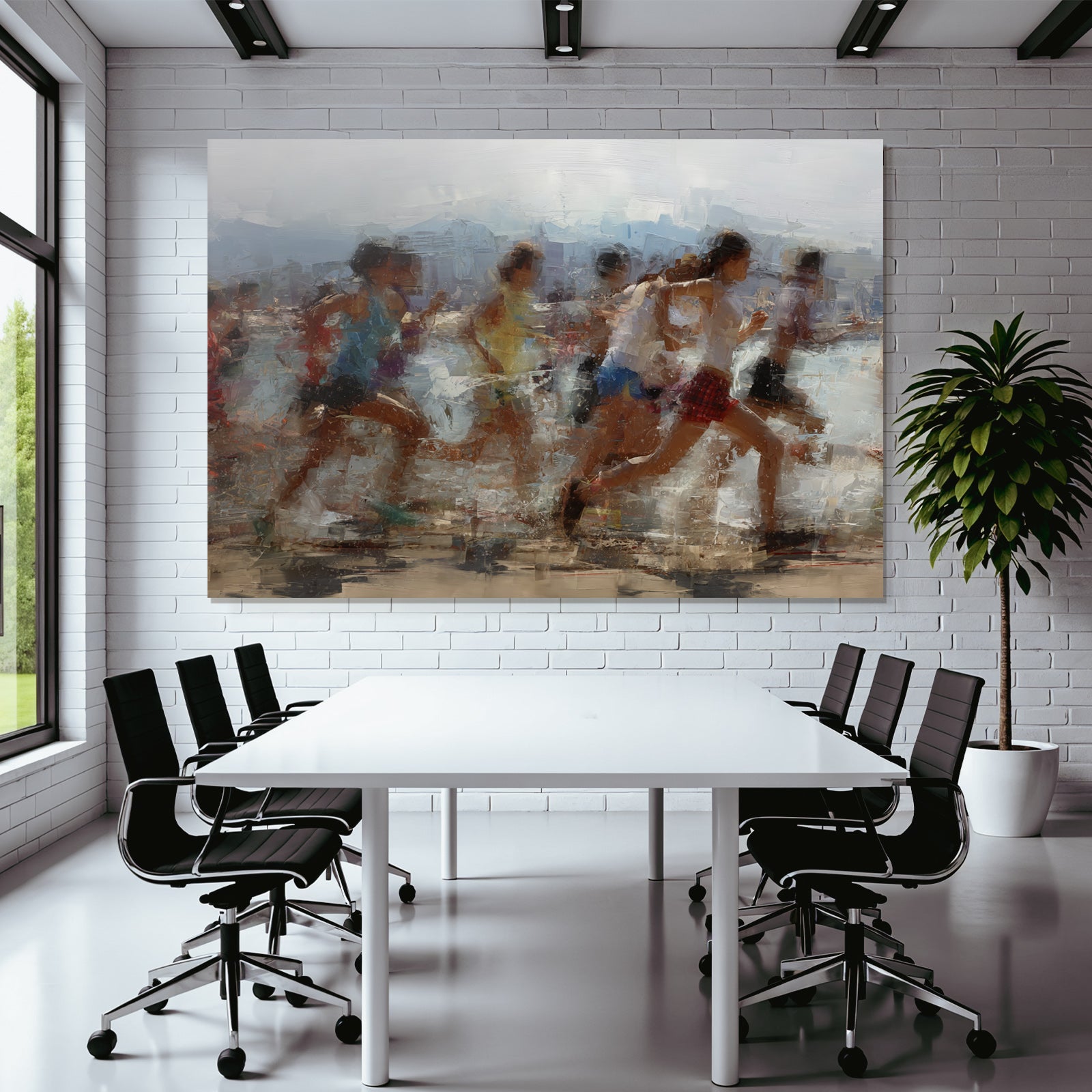 Laufende Menschen Am Strand Abstrakt Impressionistisch