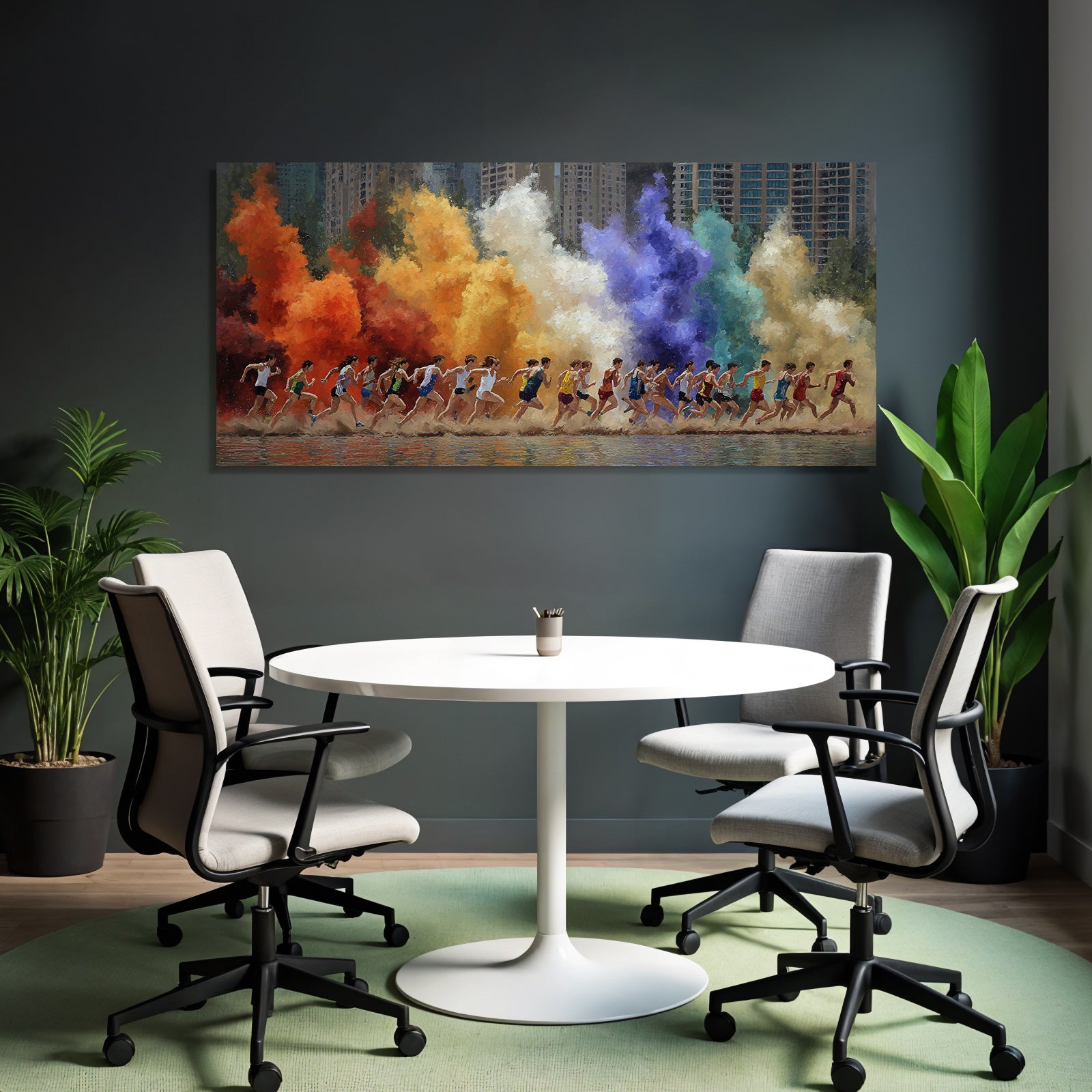 Laufende Sportler Farbe Explosion Stadtlandschaft