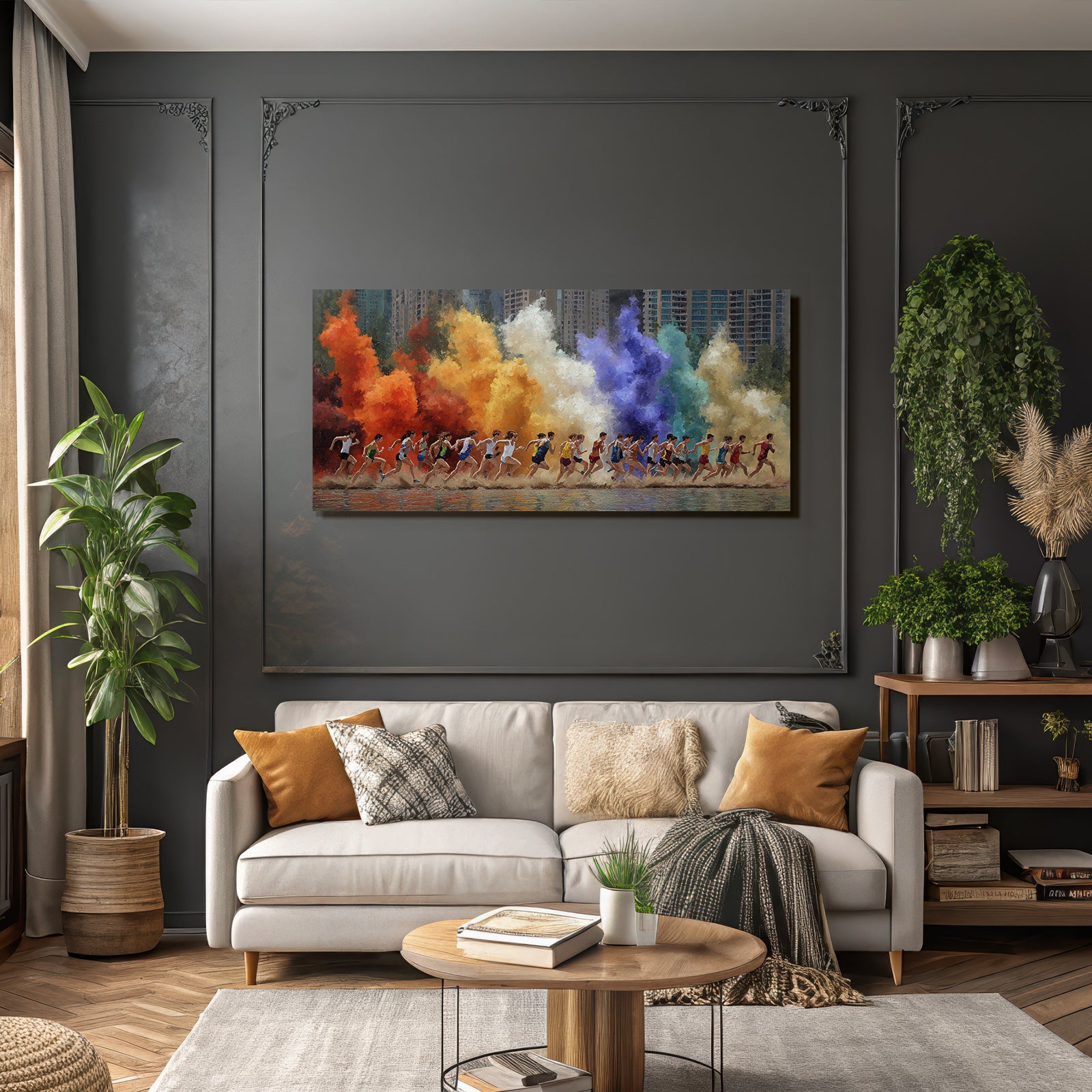 Laufende Sportler Farbe Explosion Stadtlandschaft