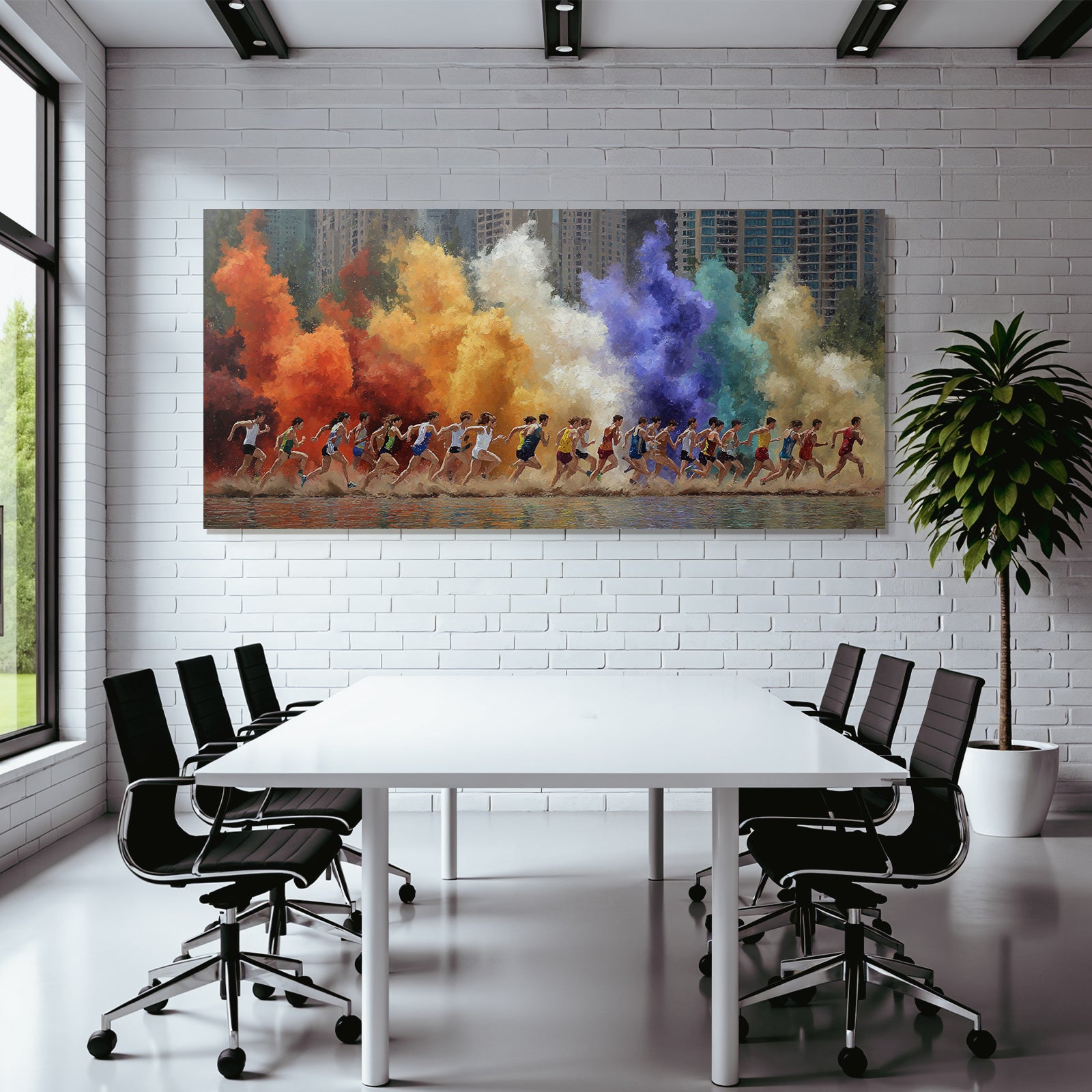Laufende Sportler Farbe Explosion Stadtlandschaft