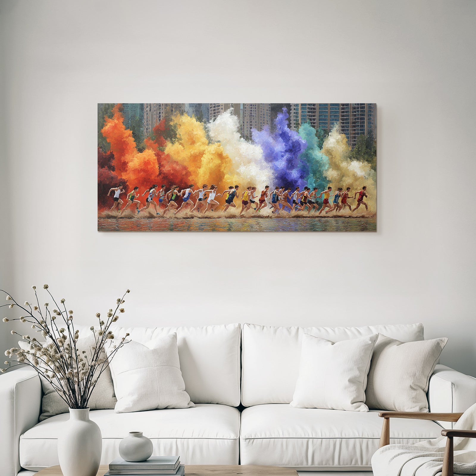 Laufende Sportler Farbe Explosion Stadtlandschaft