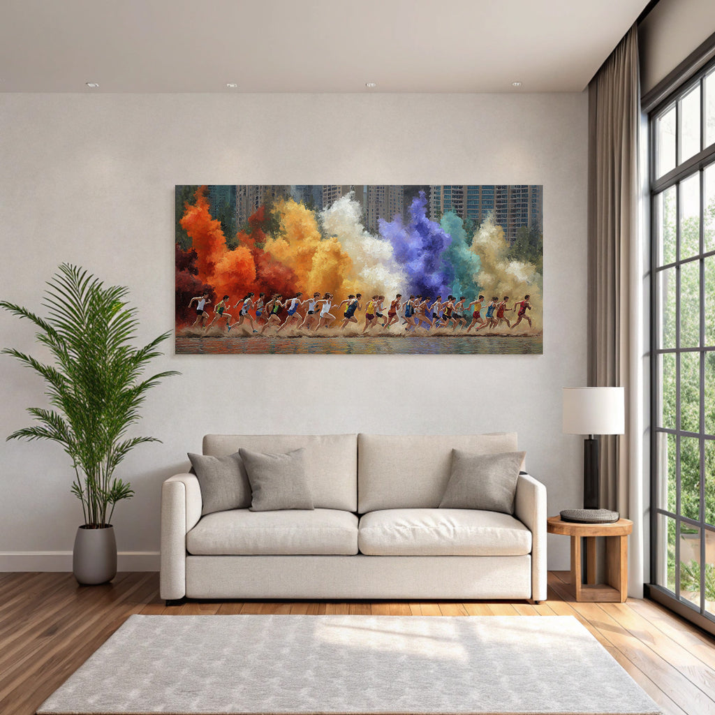 Laufende Sportler Farbe Explosion Stadtlandschaft