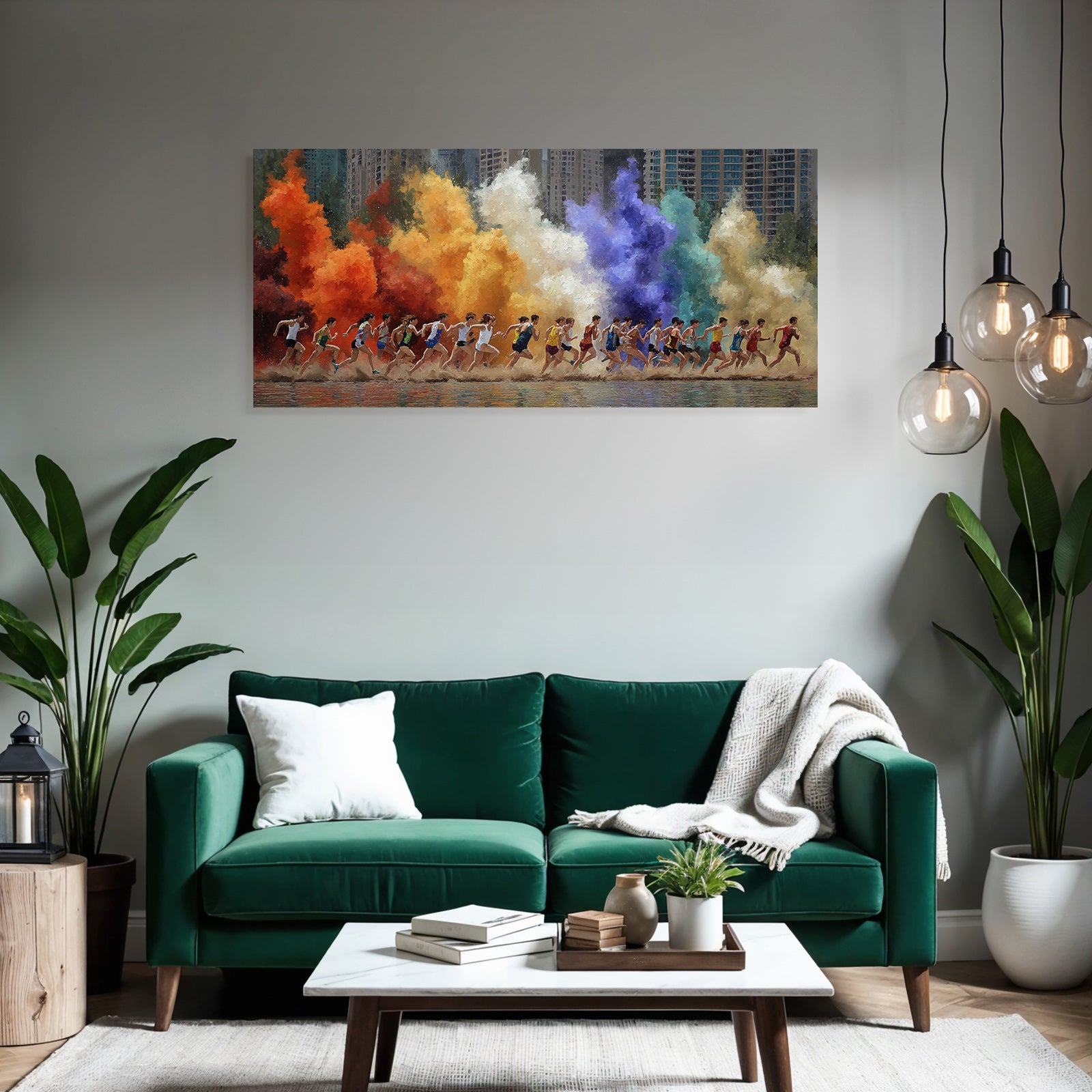 Laufende Sportler Farbe Explosion Stadtlandschaft