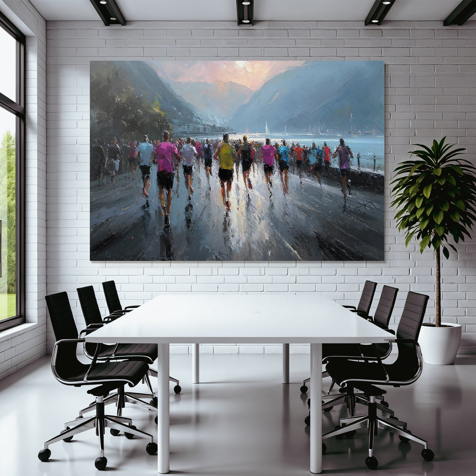 Laufveranstaltung Mit Bergblick Und Wasser Reflexionen Sonnenaufgang