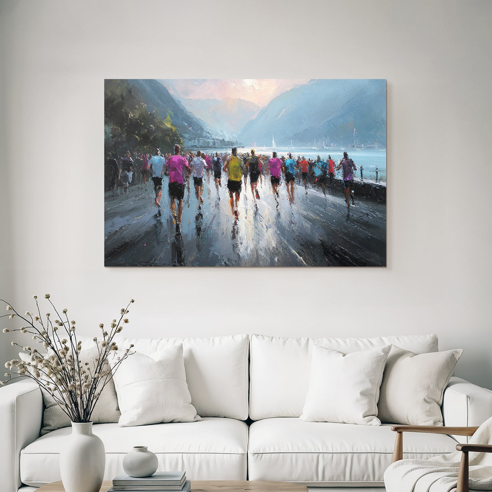 Laufveranstaltung Mit Bergblick Und Wasser Reflexionen Sonnenaufgang