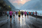 Laufveranstaltung Mit Bergblick Und Wasser Reflexionen Sonnenaufgang | Sport und Bewegung | Themen und Hobbys