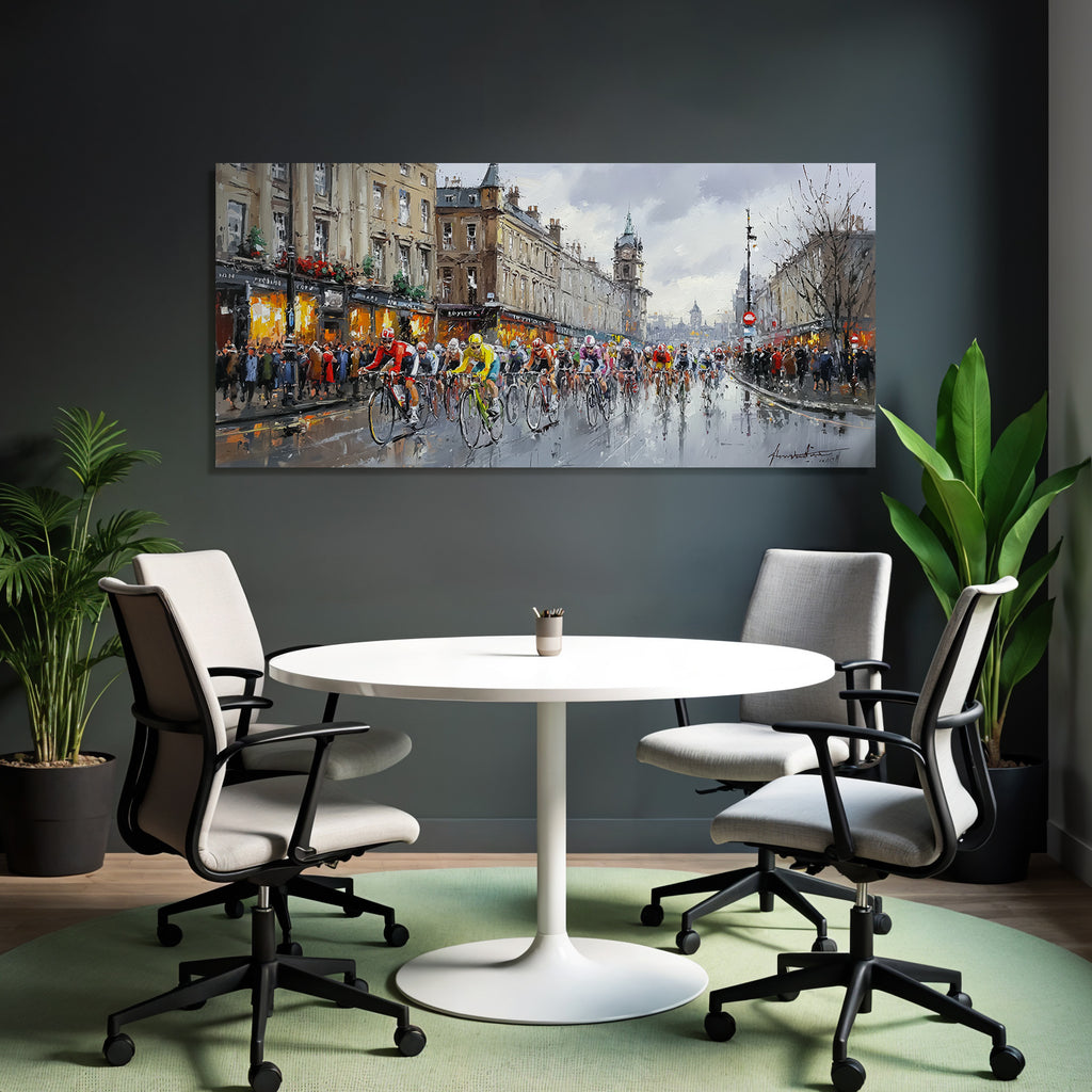 Lebhafte Strassenszene Radrennen Regnerisch Vibrant Urban Mit Zuschaürn