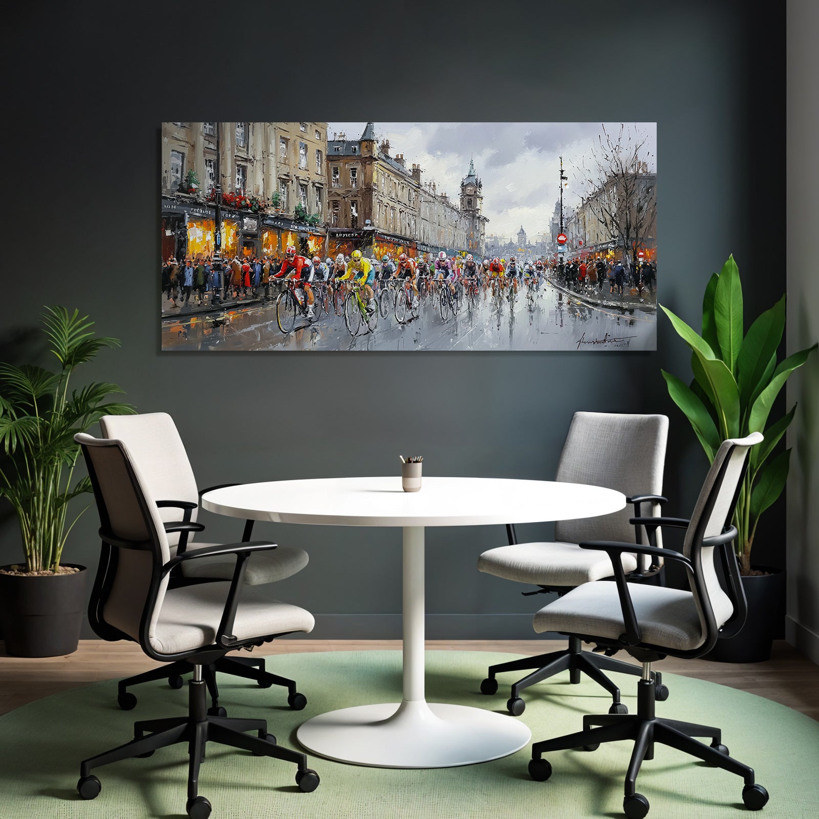 Lebhafte Strassenszene Radrennen Regnerisch Vibrant Urban Mit Zuschaürn
