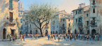 Lebhafter Stadtplatz Mit Baum Und Menschen Aktivität Mediterran | Sport und Bewegung | Themen und Hobbys