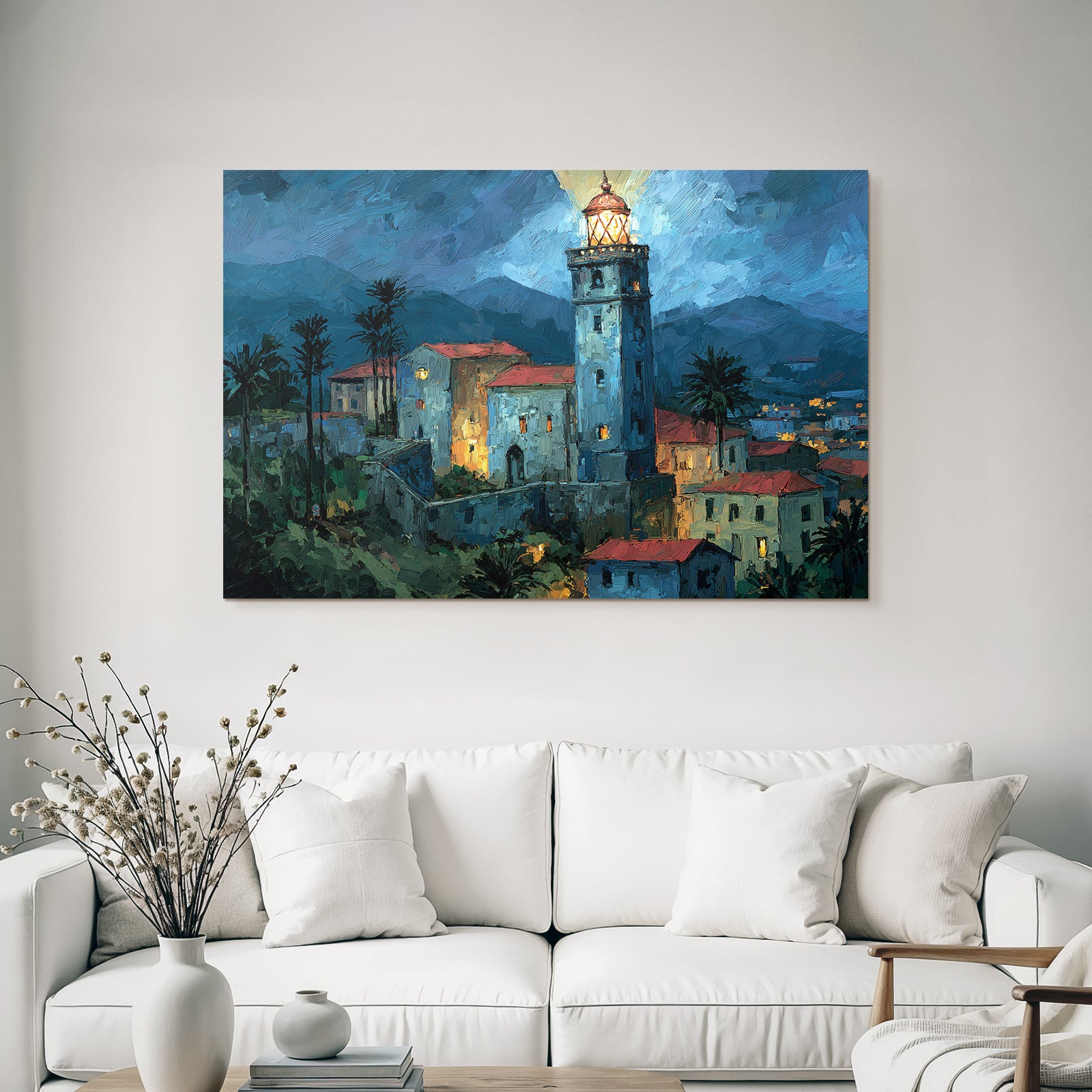 Leuchtfeür Nachtansicht Küste Künstlerisch Impressionistisch