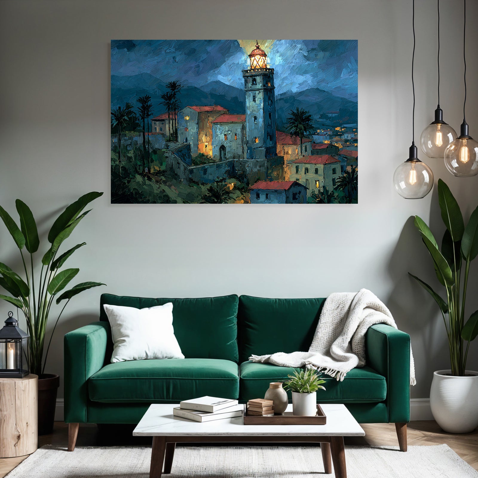 Leuchtfeür Nachtansicht Küste Künstlerisch Impressionistisch