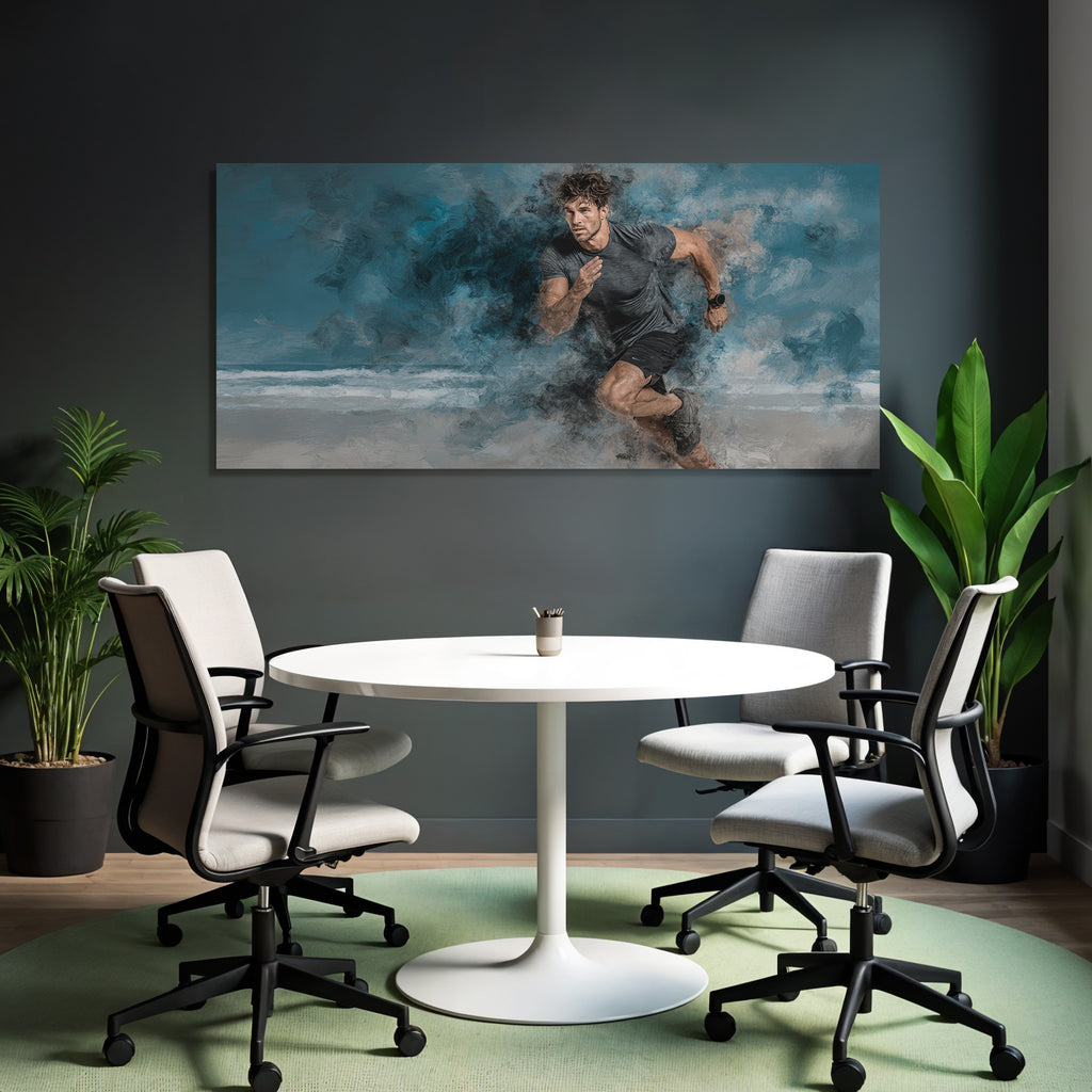 Männlicher Laeufer In Bewegung Dynamischer Hintergrund Sport Energie