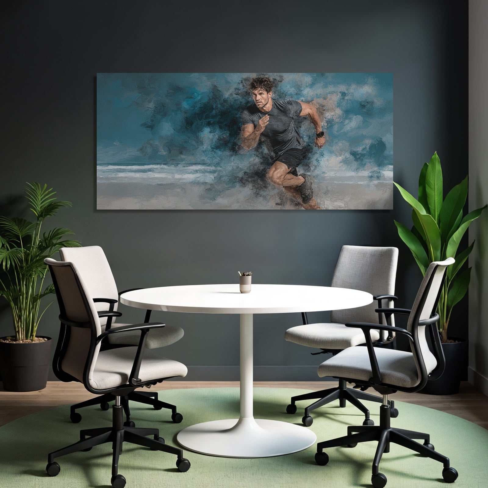 Männlicher Laeufer In Bewegung Dynamischer Hintergrund Sport Energie